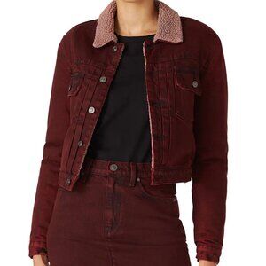 Hudson Jeans Jacket - Women's Medium Red - Denim Trucker Shearling